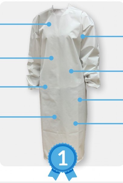 The FIRST and ONLY ANTIVIRUS GOWN IN CERTIFIED FABRIC, WASHABLE AND REUSABLE 70 TIMES
